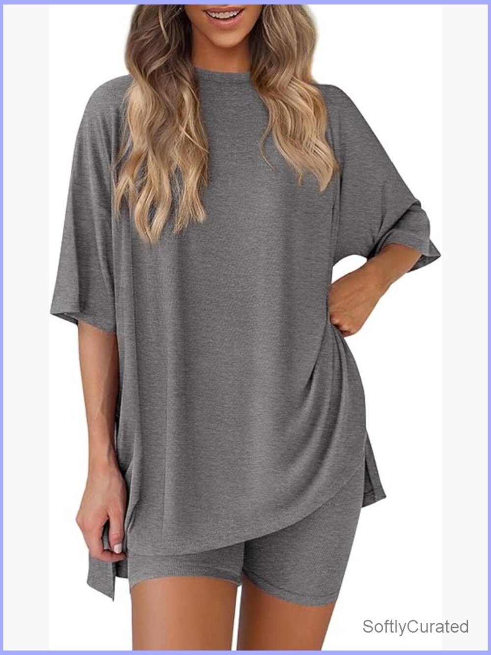 2 Piece Lounge Set - Oversized Tee & Biker Shorts